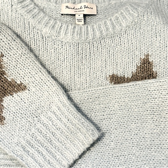 Michael Stars Intarsia Star Relaxed Fit Crewneck Sweater Grey Ice - Picture 6 of 6